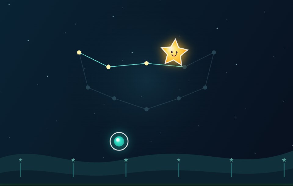 Star Grab gameplay with glowing stars and a fox constellation